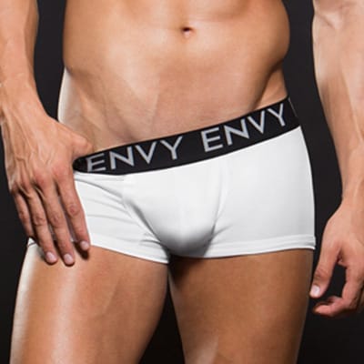 Envy Logo Microfibre Low-Rise Trunk White Main - Aphrodite's Pleasure