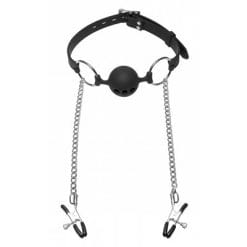 Hinder Breathable Ball Gag with Clamps - Aphrodite's Pleasure